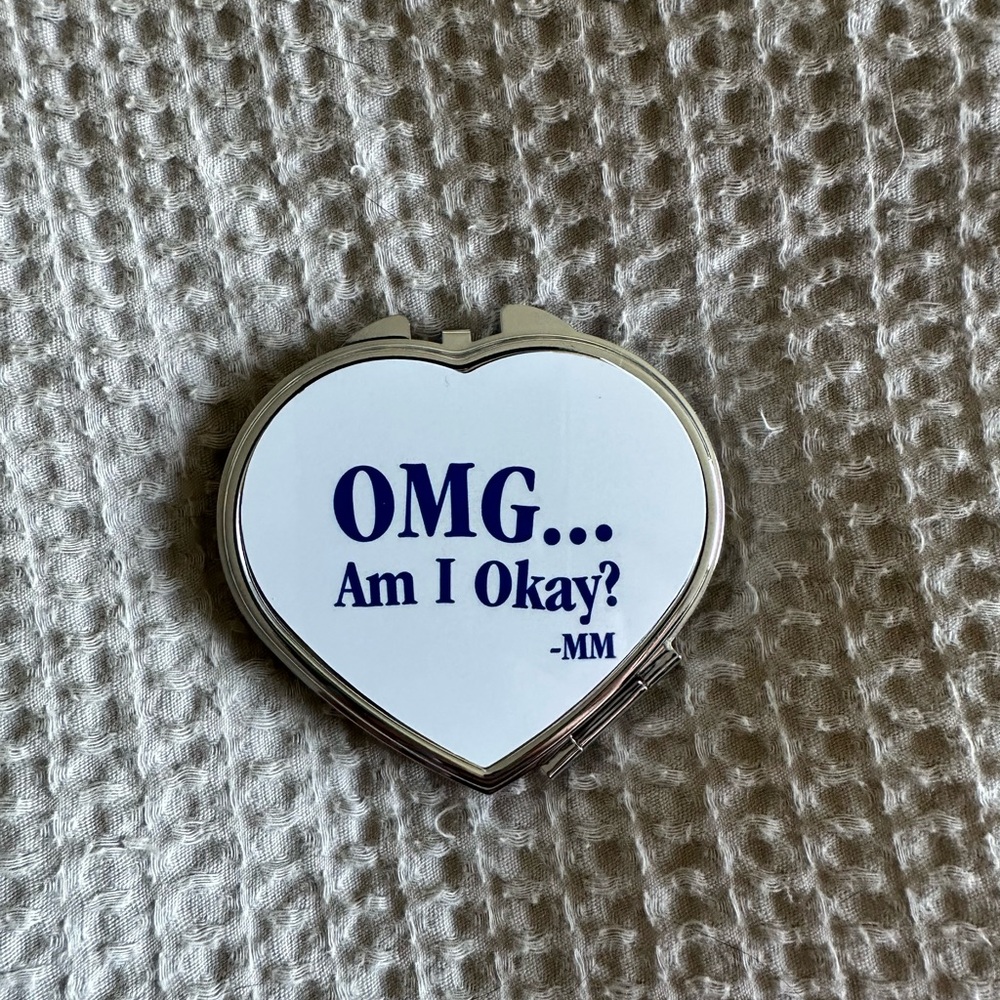 Am I Okay Heart-Shaped Silver Compact Mirror